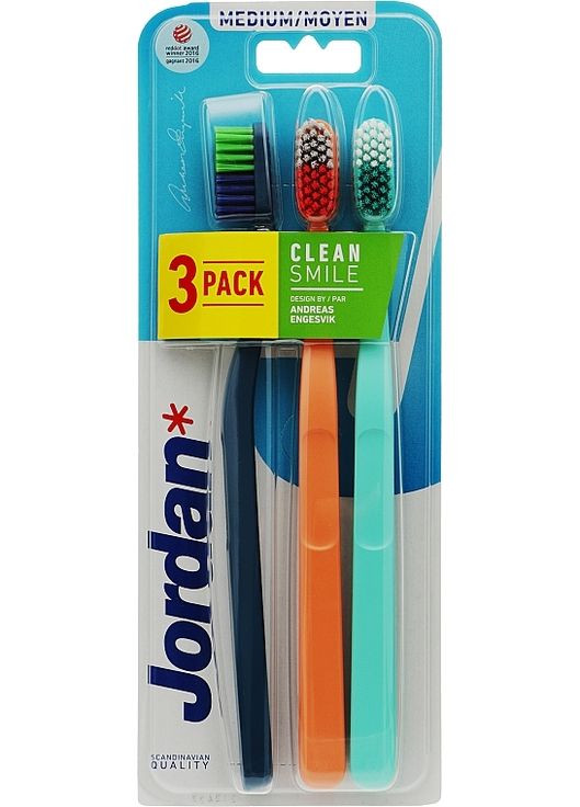 Зубна щітка, середня, темно-синя + помаранчева + бірюзова Clean Smile Medium 3шт (1164498-123906) Jordan (368602563)