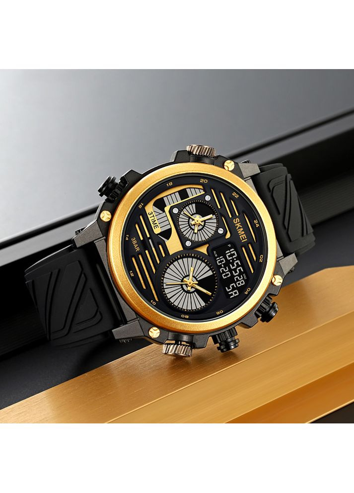 Часы черные золотые спортивные кварцевые для мужчин с будильником и секундомером ProDobro (367265770)