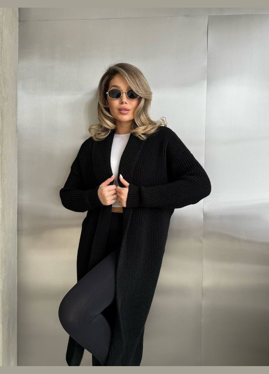 Жіночий довгий кардиган чорного кольору 32880 No Brand (359917848)