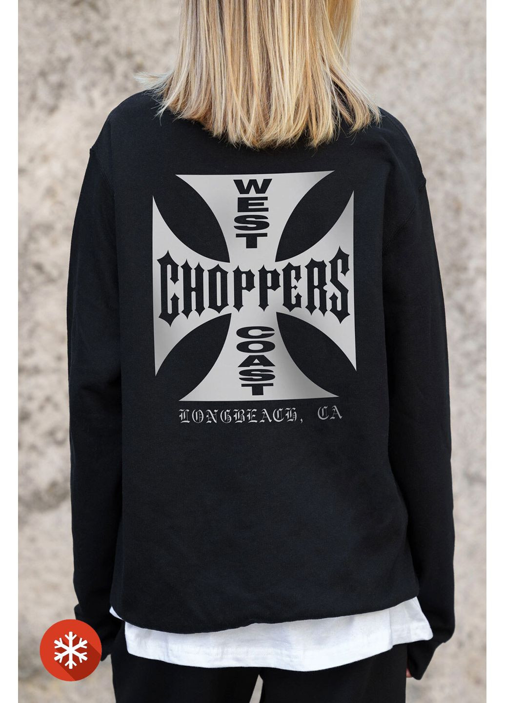 Чорний жіночий утеплений оверсайз світшот на флісі з принтом choppers black Without малюнок (372519910)