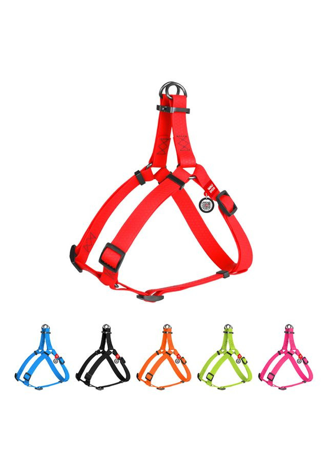 Шлея для собак водостійка Waterproof, c QR паспортом, металічна пряжка-фастекс, Ш 25 мм, Дов 60-90 см червоний WAUDOG (326836933)