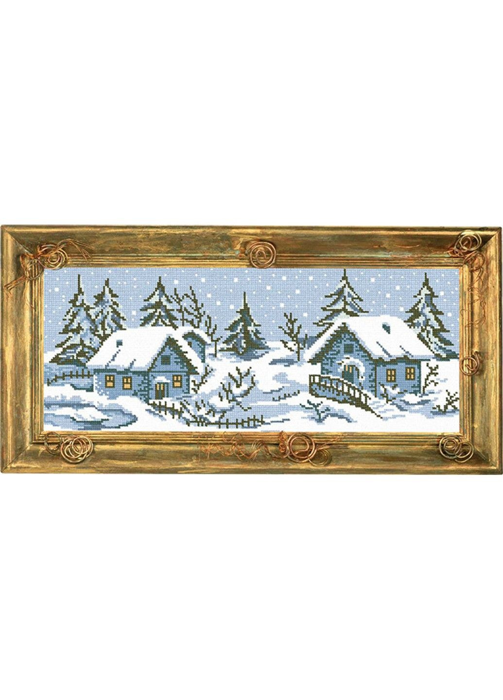 Набір для вишивки хрестиком Зимовий пейзаж страмін Zweigart Madeira муліне 20х50 см No Brand (333165966)