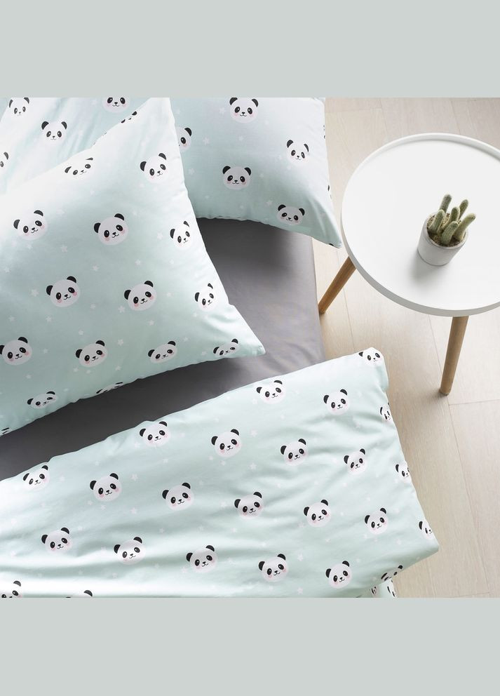 Комплект постельного белья полуторный хлопок натуральный 2 наволочки 50х70 см Панда мята IDEIA (342128490)