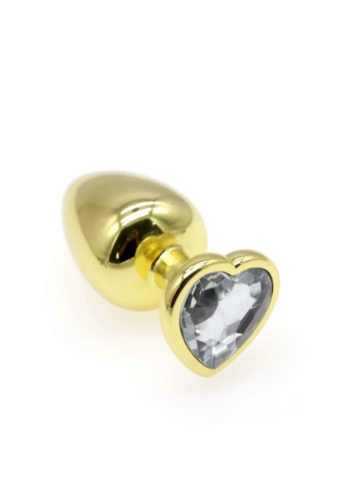 Золотая анальная пробка сердце S с прозрачным камнем в чехле 2.8*7.5 см Металлическая No Brand (340914230)