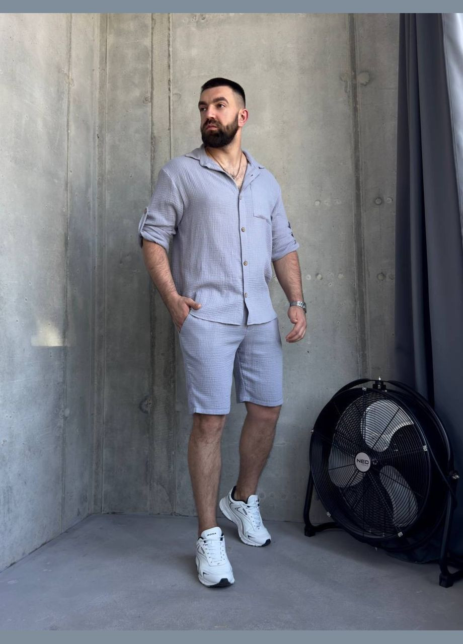 Серый летний костюм с рубашкой, с шортами Україна Your style