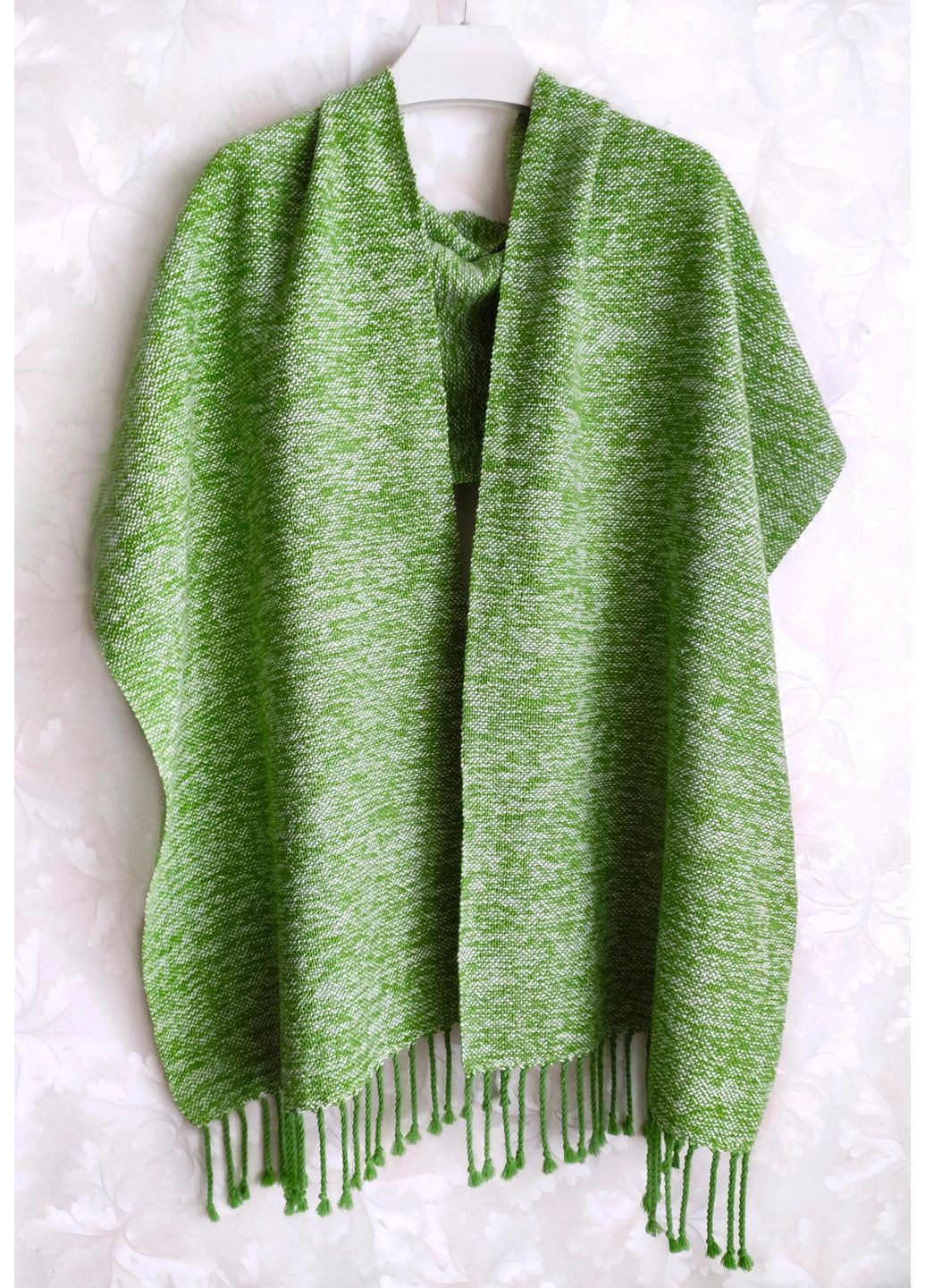 Тканий зелено-білий шарф з бавовни ручної роботи No Brand (368787123)