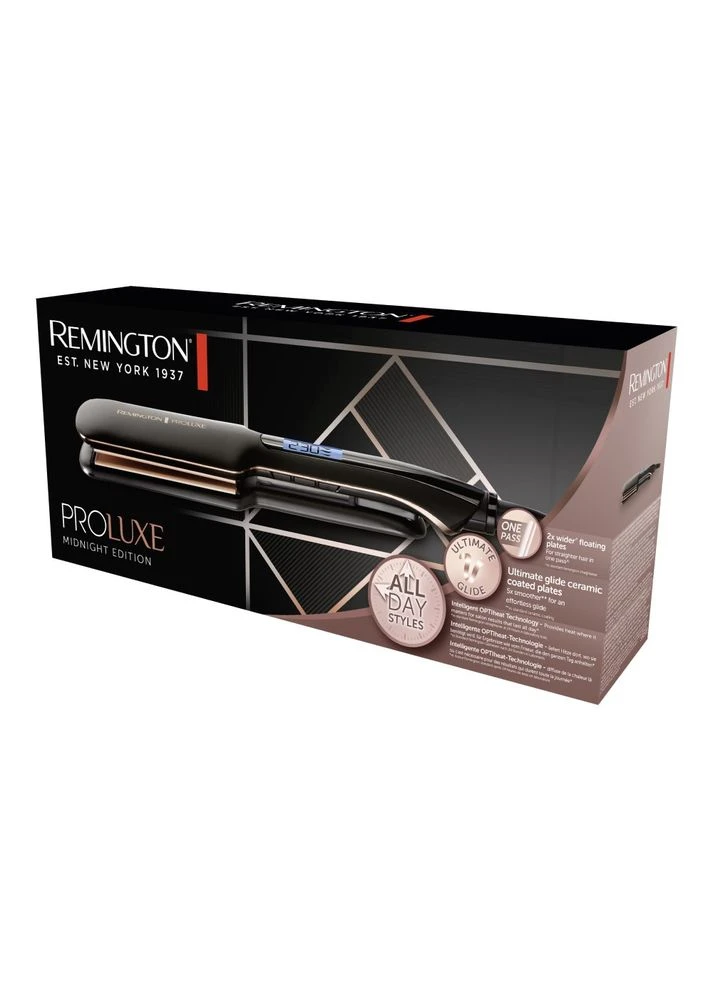 Выпрямитель PROluxe Midnight Wide Plate Straightener, темп.режимов-9, 150-230С, чехол, дисплей, керамика, черный Remington (393535565)