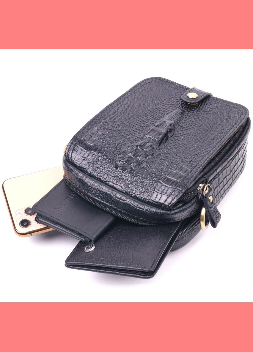 Сумка чоловіча через шкіряне плече з фактурою під крокодила 21299 Чорний Vintage (302008211)