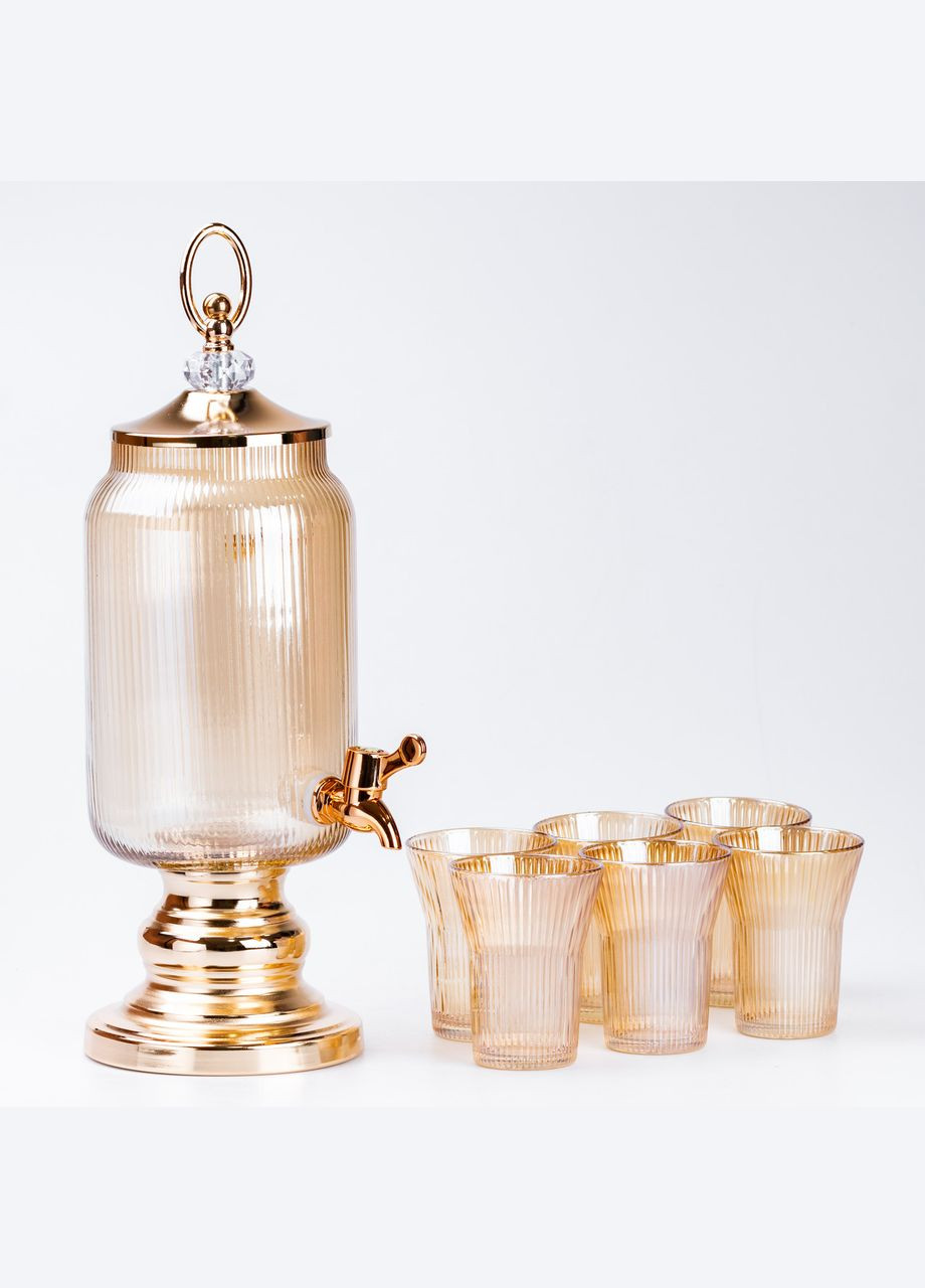 Скляна лимонадниця 2 л з краном на металевій ніжці з 6 склянками TS Kitchen (315636254)