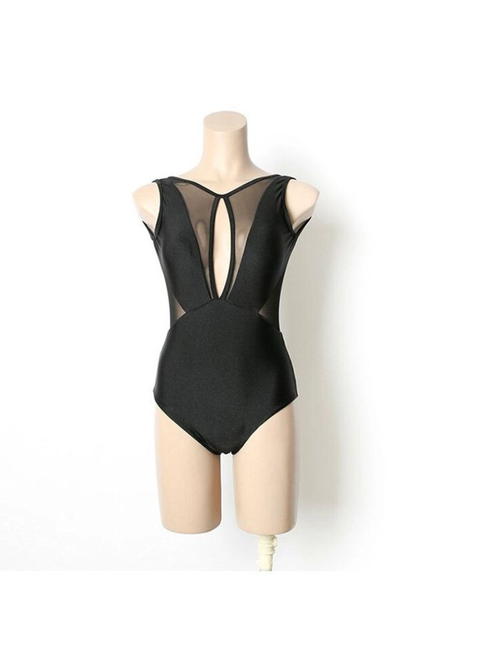 Комбинированный летний купальник женский цельный 7436 m черный Fashion