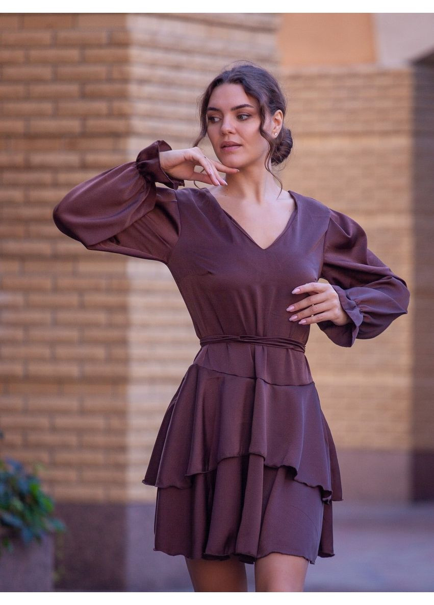 Темно-коричневое вечернее платье а-силуэт First Woman однотонное