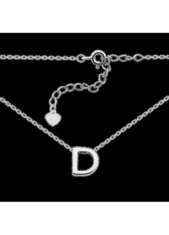 Кольє срібне маленька буква D на тонкому ланцюжку без каміння No Brand (354721390)