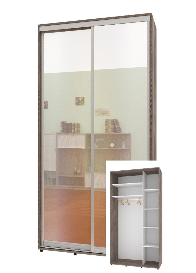 Шафа-купе дводверна 120*45*240 см Трюфель 2 двері Дзеркало Стандарт Комфорт Меблі (360471416)