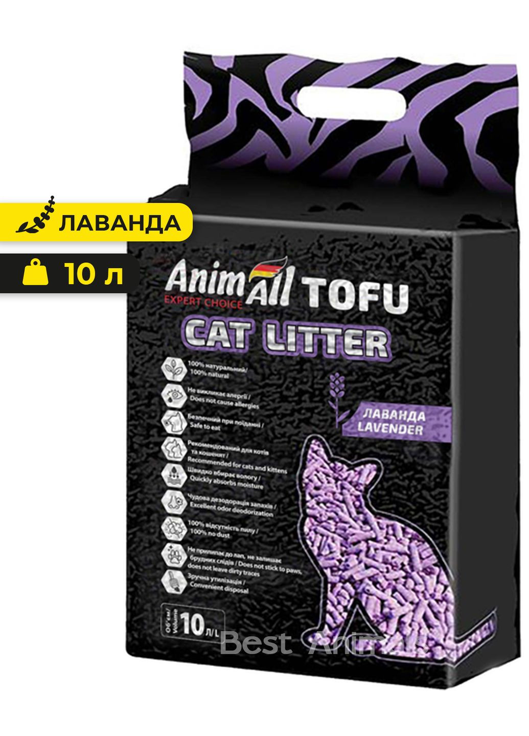 Соєвий наповнювач з ароматом лаванди Анімал Tofu 10 л (4.7 кг) (4820224500898) AnimAll (354702773)