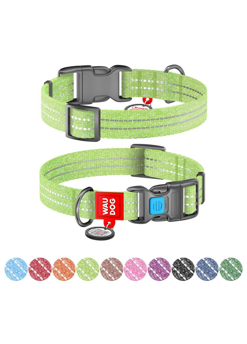 Нашийник Re-cotton з QR паспортом (ширина 15 мм, довжина 25-35 см) салатовий WAUDOG (322642872)