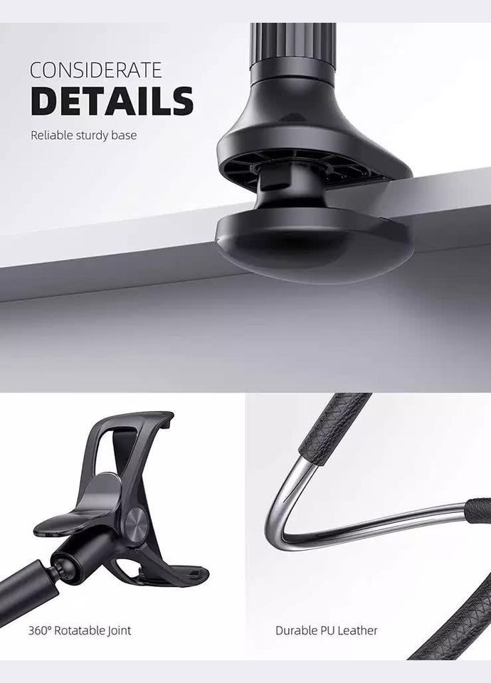 Гнучкий тримач для телефона з прищіпкою IVY III 95 см Flexible Mobile Holder Black VHG (334305015)