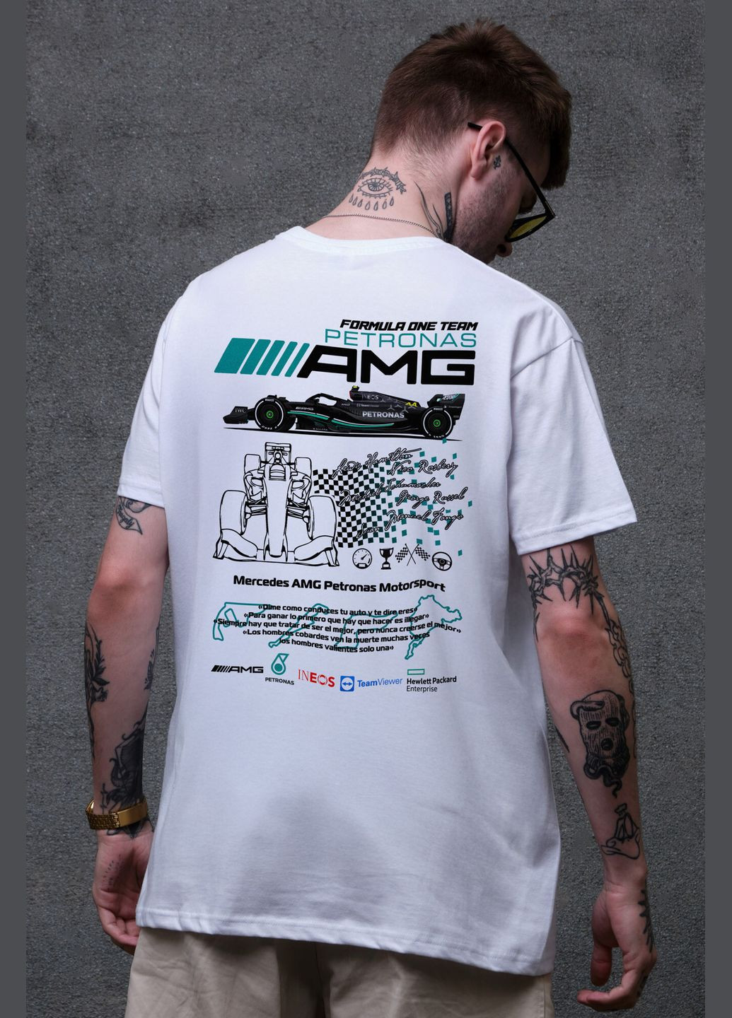 Біла чоловіча оверсайз футболка з принтом amg white Without