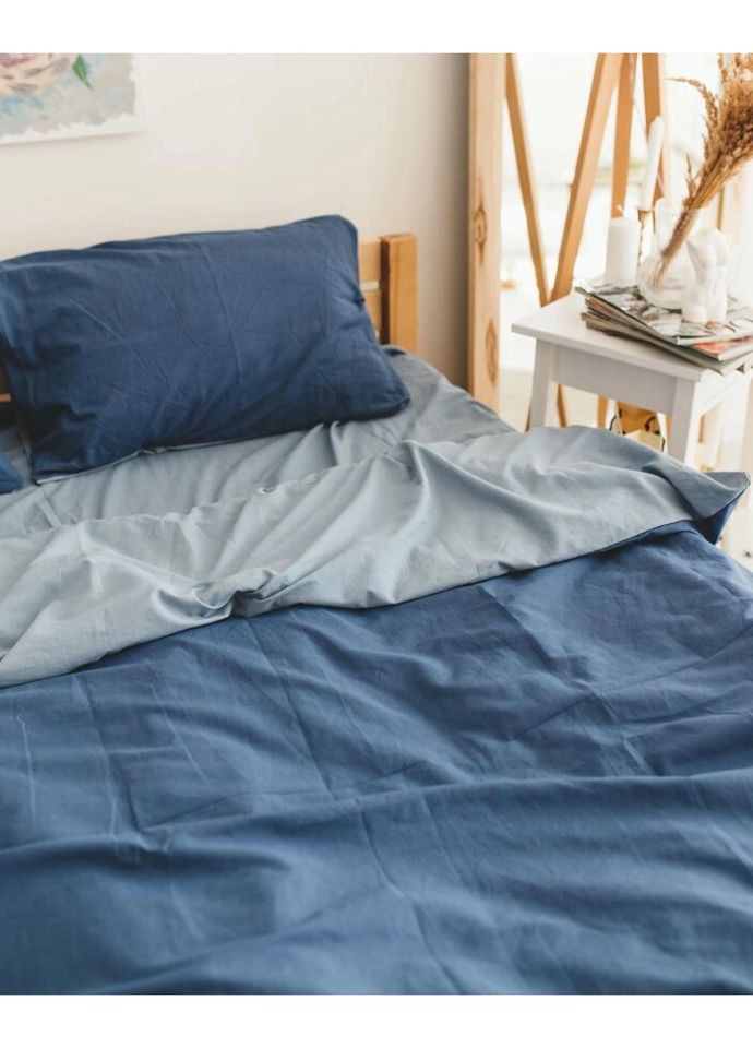 Постельное белье двуспальное Home Вареный хлопок 20481 180х215 см синяя с голубым DUSHKA (327790614)