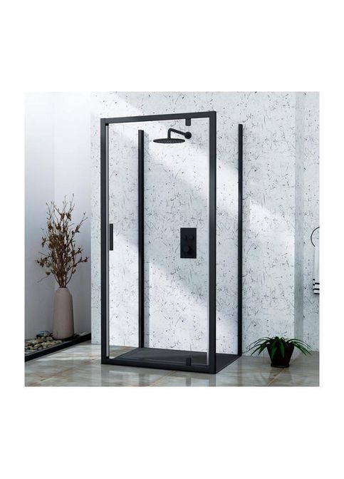Душевая кабина пристенная A-518B 100х80х195 распашная, профиль черный, стекло прозрачное Dusel (350315902)