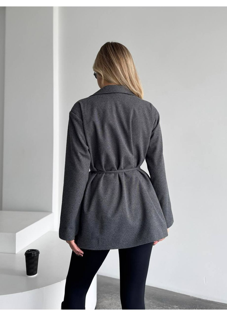 Серый женский женский пиджак с плечиками серого цвета 35222 No Brand однотонный - демисезонный