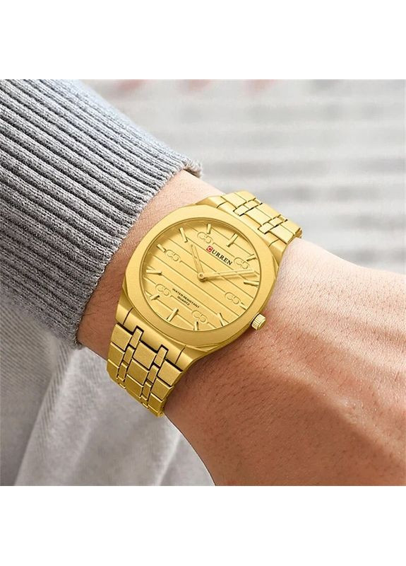 Часы золотистые мужские кварцевые с минеральным стеклом и водонепроницаемостью 30 м стильные наручные часы ProDobro (367266550)