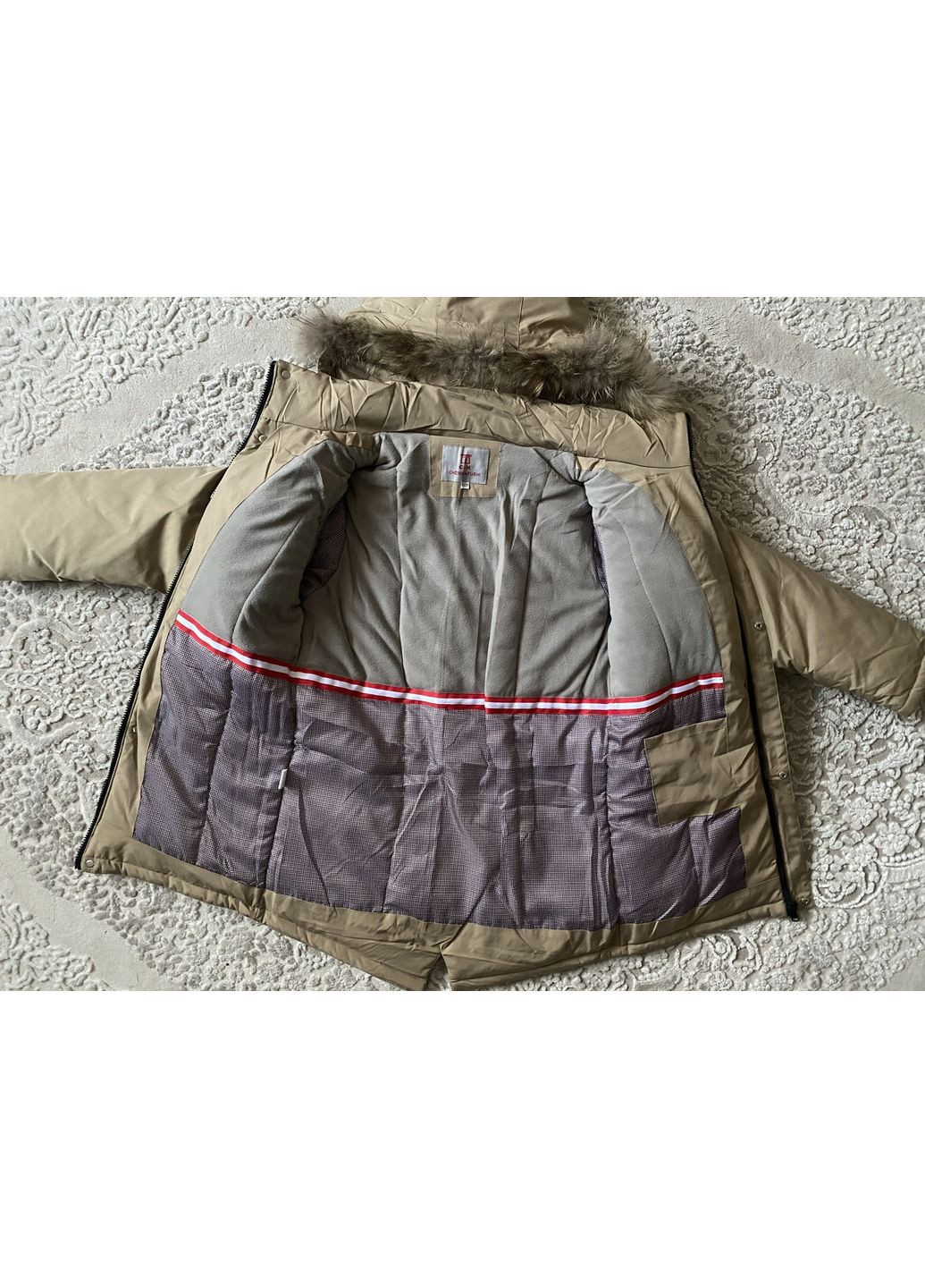 Бежева зимня зимова підліткова подовжена куртка пальто з капюшоном на хлопчика 158-170 холофайбер No Brand