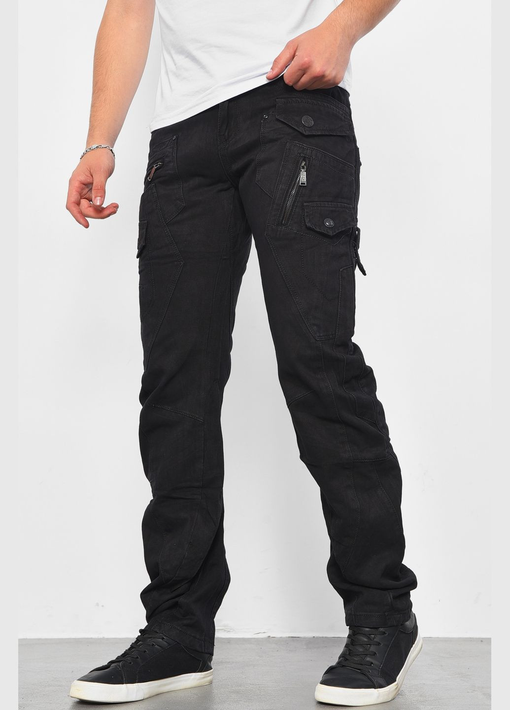 Черные демисезонные прямые джинсы мужские черного цвета Let's Shop