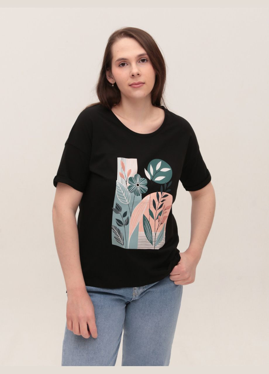 Жіноча футболка чорна пряма з принтом MDG Пряма - (323202293)