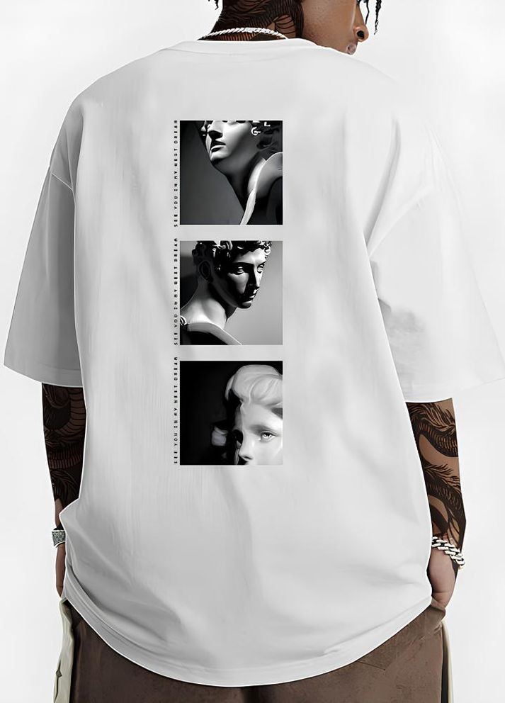 Белая футболка с дтф принтом (оверсайз) No Brand