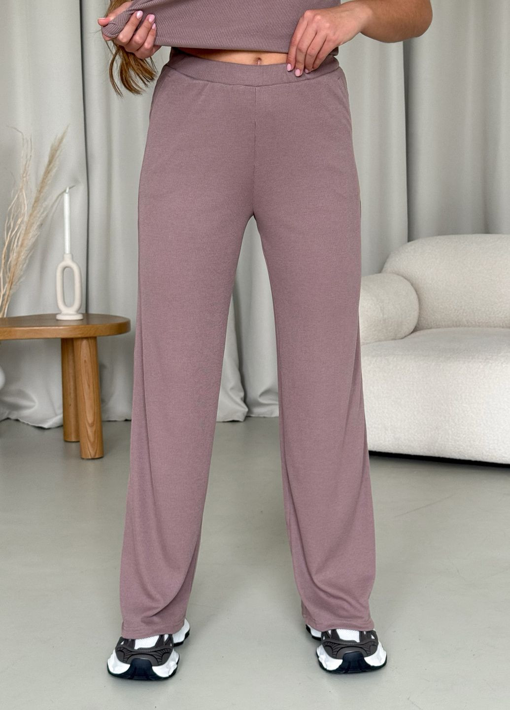 Широкі штани палаццо в рубчик пояс на резинці Merlini Дженто (323450667)