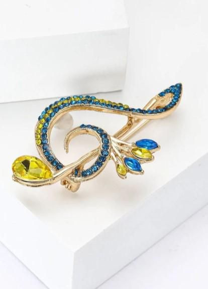 Брошь "Скрипичный ключ", брошка шпилька, желто-голубая SHE (300102655)