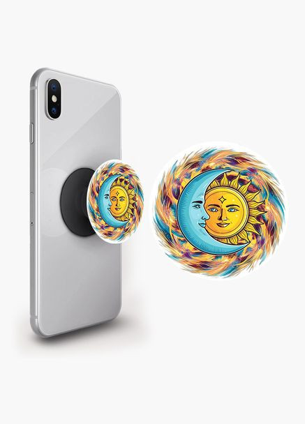 Попсокет держатель для смартфона (Popsockets) Луна и Солнце Черный No Brand (302084380)