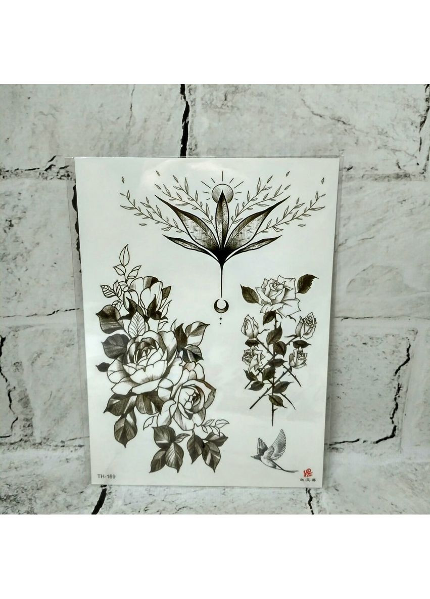 Флеш тату тимчасові татуювання на тіло аркуш 21х15 см Квіти No Brand (349824088)