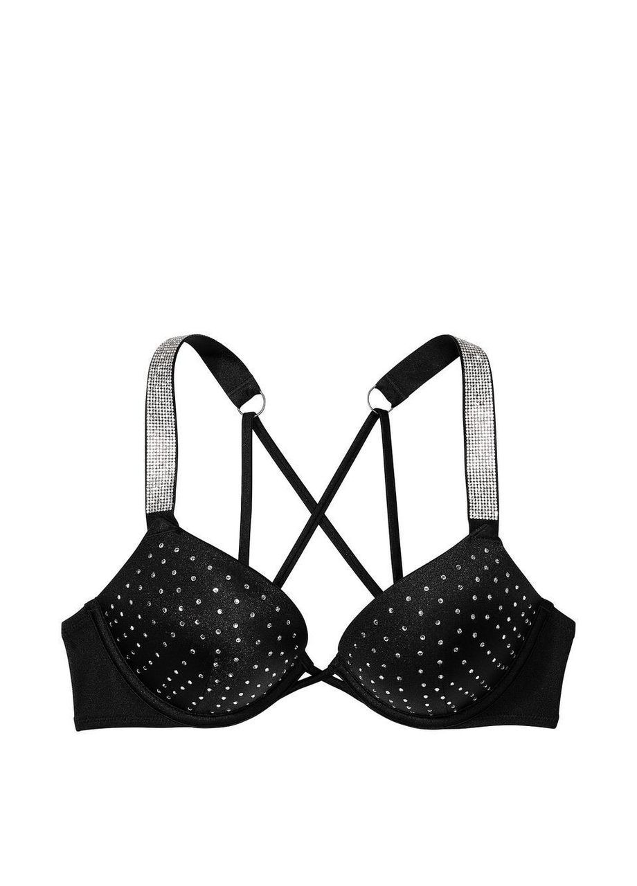 Чорний демісезонний жіночій купальник bikini top shine strap bombshell pushup thong black 70b/xs Victoria's Secret
