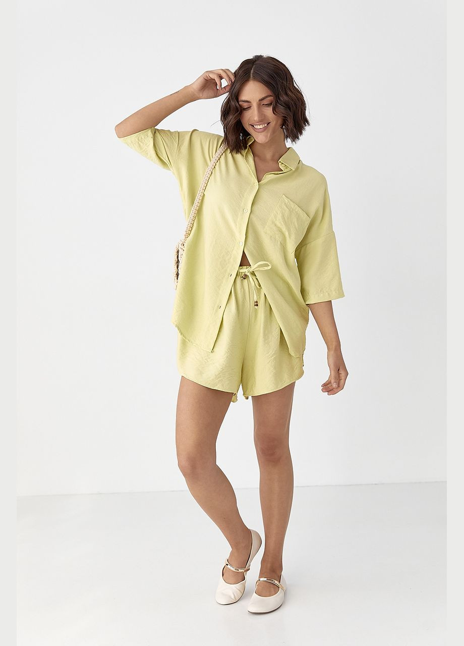Літній костюм з сорочкою на гудзиках та шортами Lurex (330357686)