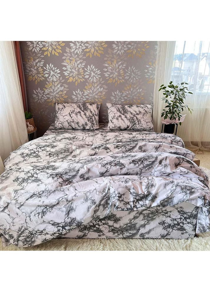 Постельное белье хлопковое Мрамор Полуторное 150 x 220 Бязь Белое 50 х 70 No Brand (364117881)