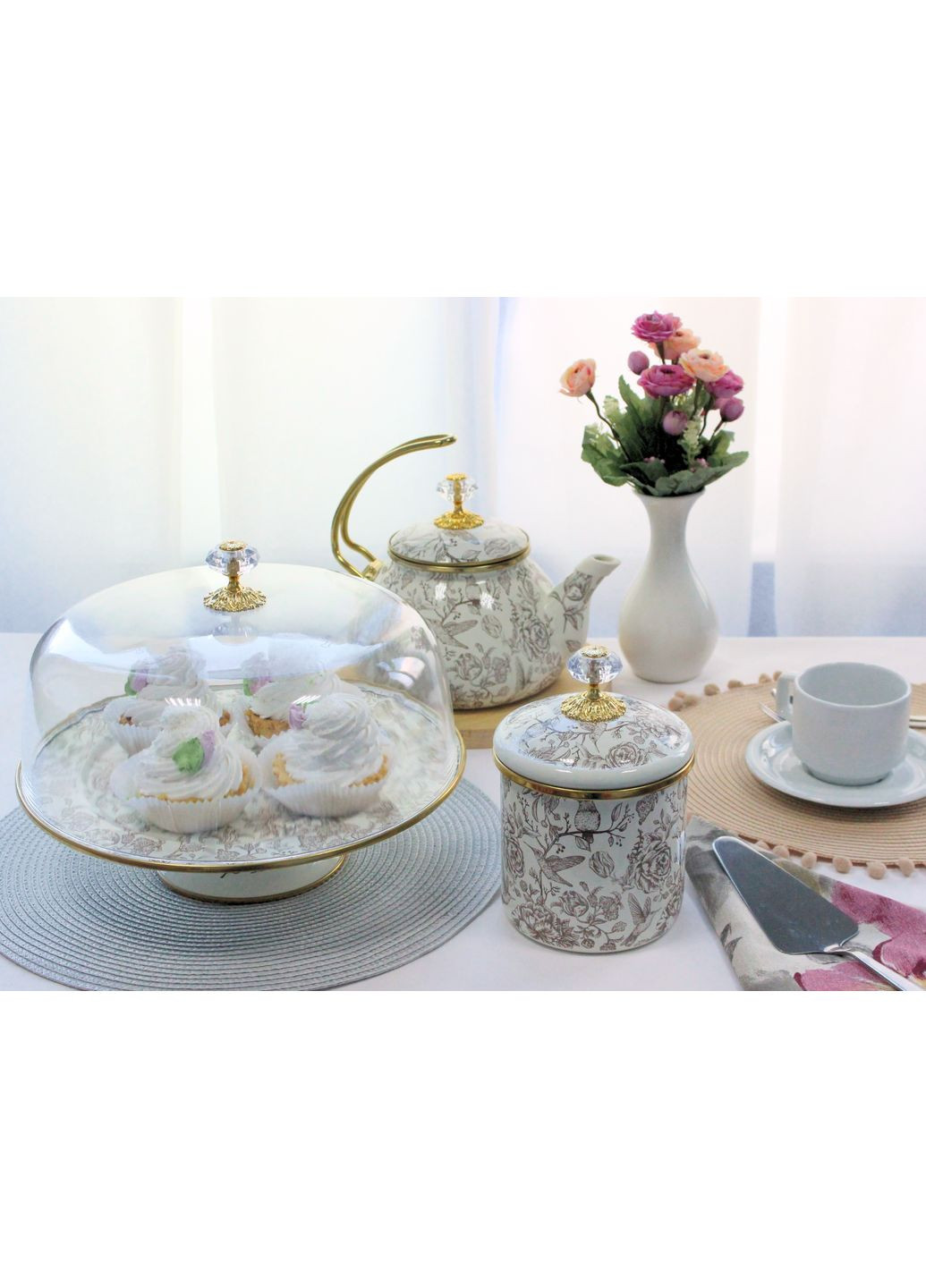 Тортівниця емальована "BIRD" з кришкою на ніжці, 30 см Elmani (360400567)