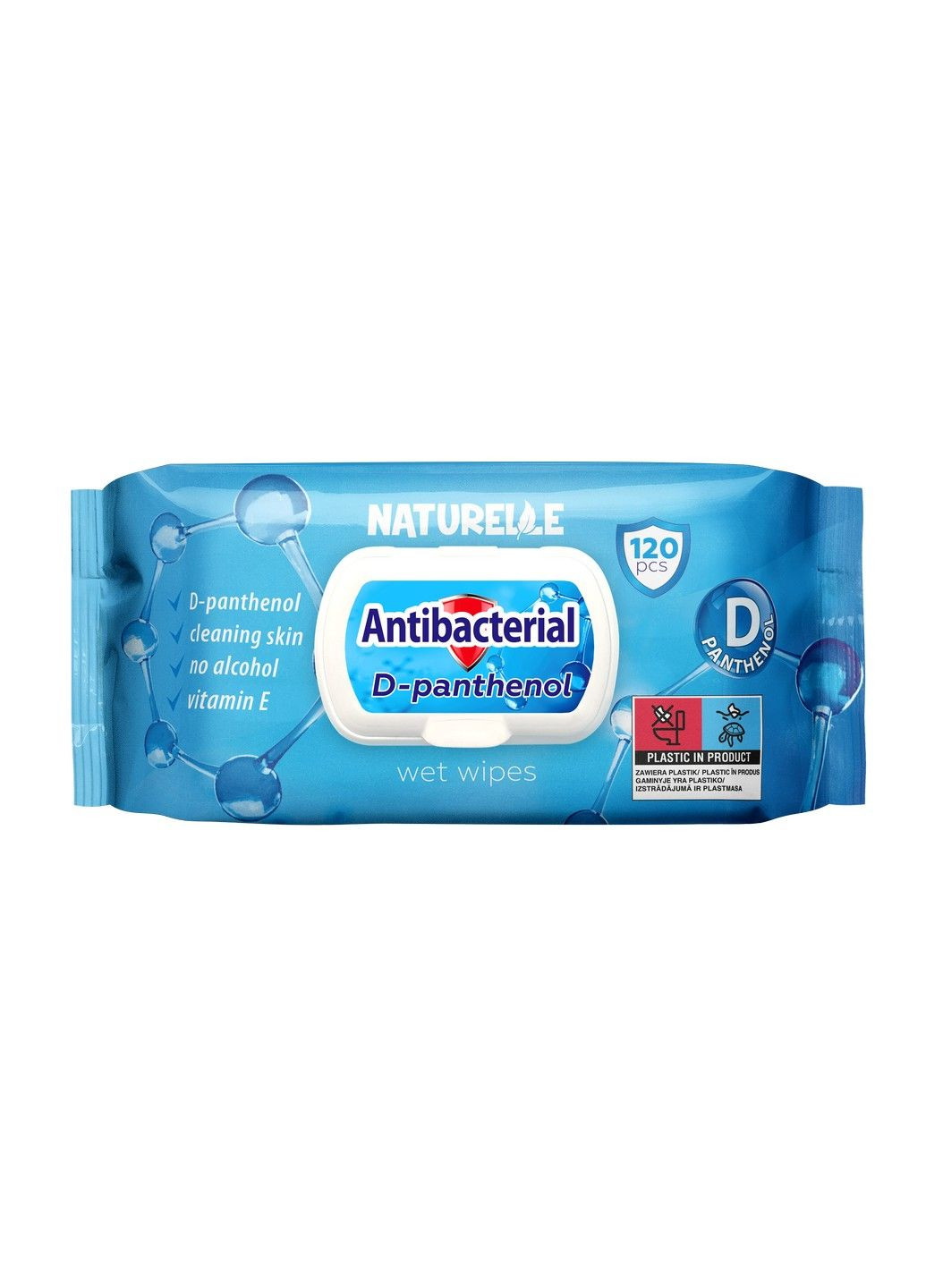 Вологі серветки antibacterial, D - panthenol, 120 шт NATURELLE (290272330)