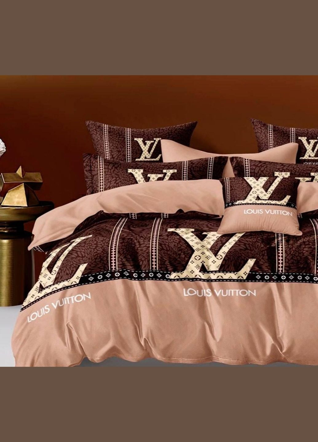 Постільна білизна бавовняна Луівітон Євро Простирадло на гумці 160x200х20 Бязь Коричнева 70 х 70 No Brand (322668408)