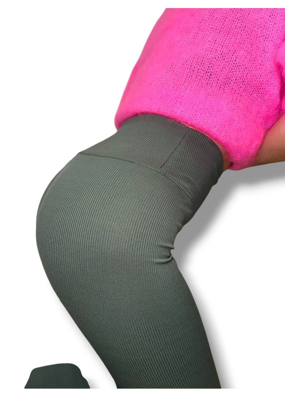 Лосины эластичные в рубчик женские с высоким широким поясом классические без утепления демисезон 99-101см No Brand Лосини в рубчик класичні без підкладки фуксія (342758758)