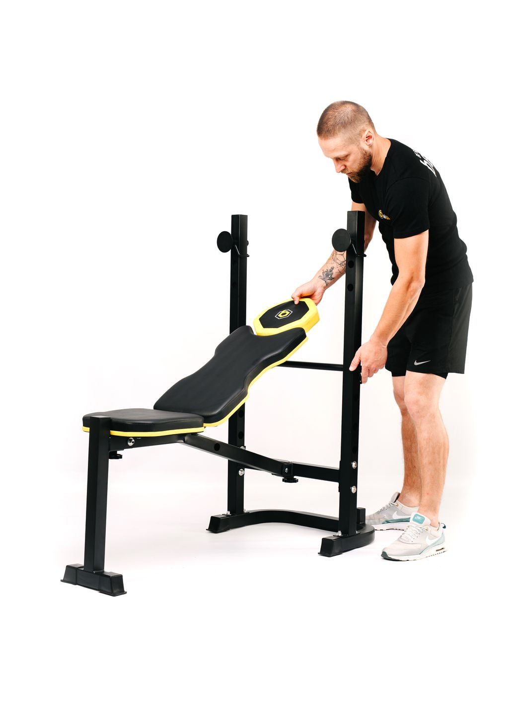 Тренировочная скамейка WB-003 горизонтальная для жима со стойкой под штангу. Besport (365718076)