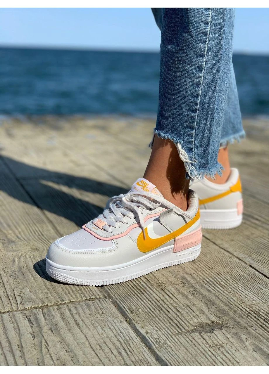 Белые демисезонные кроссовки мужские nike air force 1 shadow white grey orange найк аир форс 1 белые No Brand