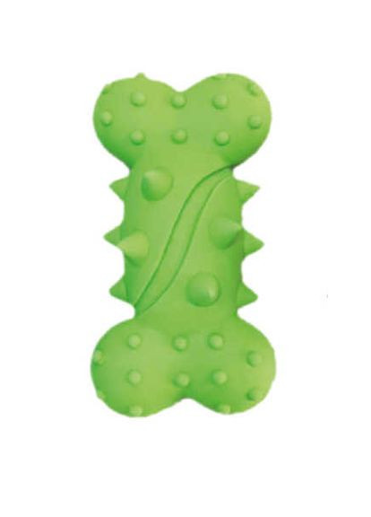 Іграшка для собак пищалка, шипована фігурка Spiky латекс, кістка зелена 13 см Croci (305076589)