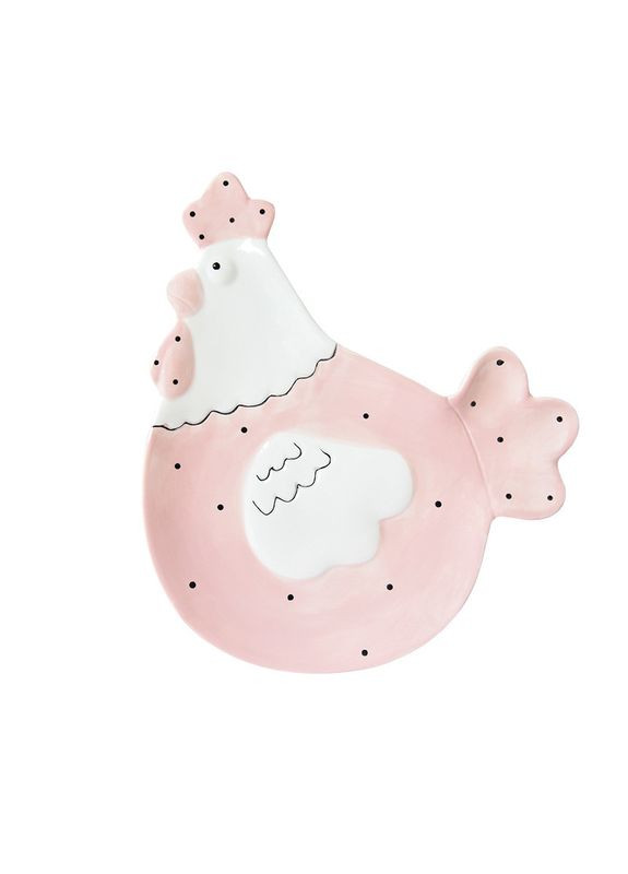 Тарелка керамическая Курица Пасха 6791 23х20 см розовая No Brand (349221540)