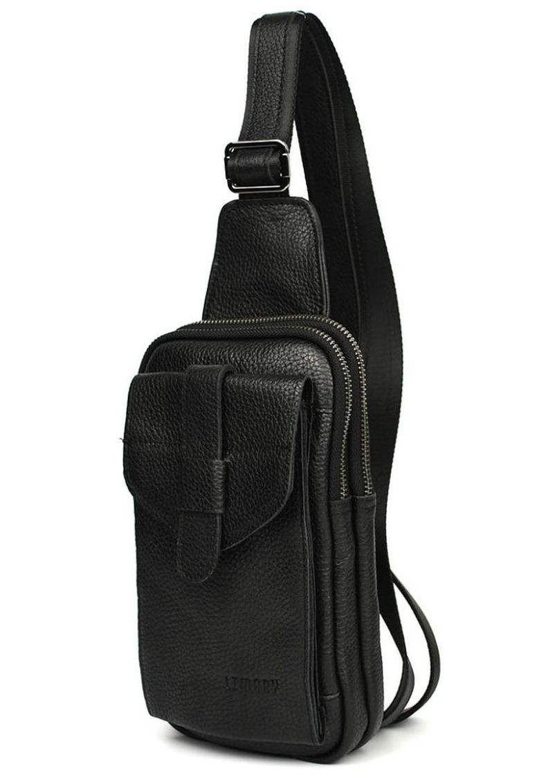 Сумка слинг через плечо мужская кожаная для телефона и для документов средняя Черный 39026 LIMARY (351403565)