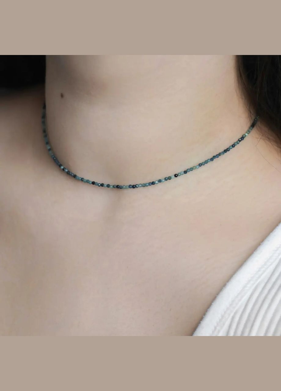 Чокер натуральний камінь Турмалін синій гранована кулька, фур-ра гіп-ний сплав колір срібло d-1,8мм+- L-38-43см No Brand турмалін латунь, натуральний камінь, медичний сплав срібло (331145982)