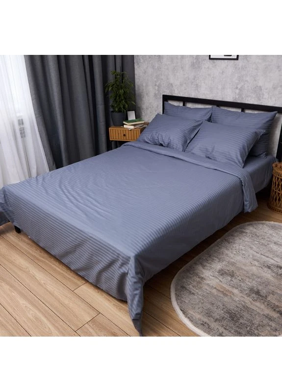 Комплект постельного белья Satin Stripe двуспальный 175х210 наволочки 2х50х70 (MS-820017086) Moon&Star Ocean Steel (400230064)