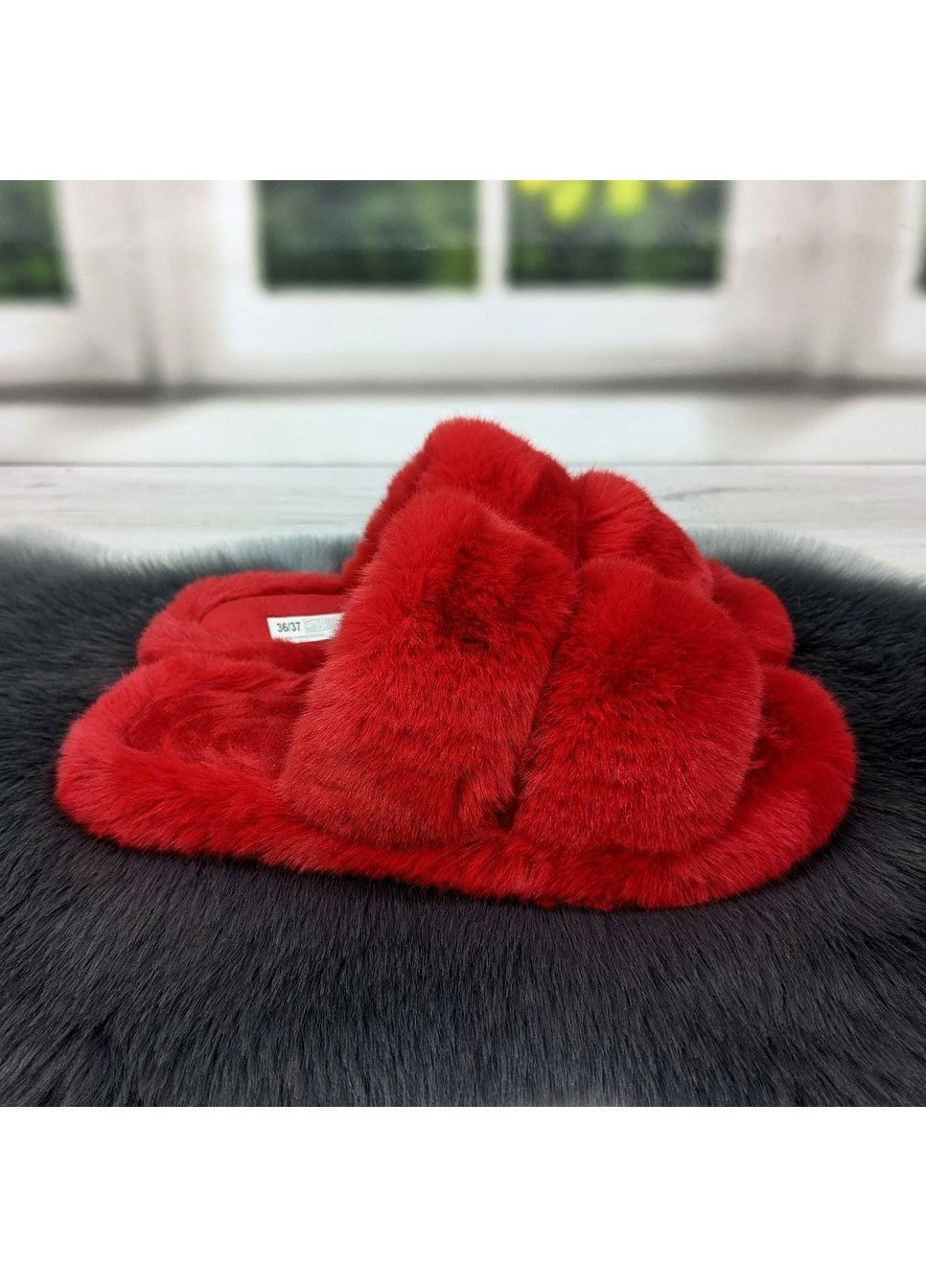 Красные тапочки женские домашние меховые Lion