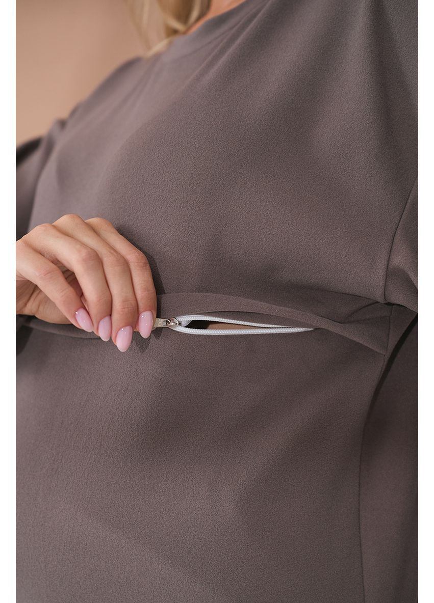 Домашний костюм для беременных и кормящих из термотрикотажа серо-бежевый Юла мама (363620718)