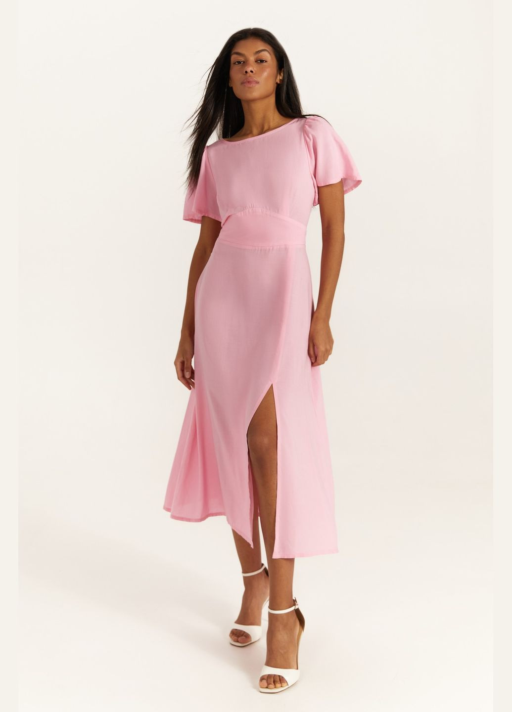 Рожева сукня міді штапель рожева Vovk однотонна